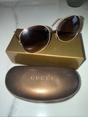 Gucci Women's Rose Gold Frame Sunglasses with Gradient Brown Lenses